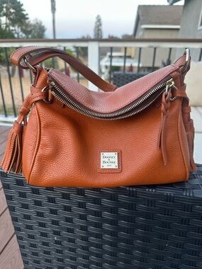 Dooney & Bourke Pebble Leather Satchel Shoulder Bag in Cognac Brown Tan